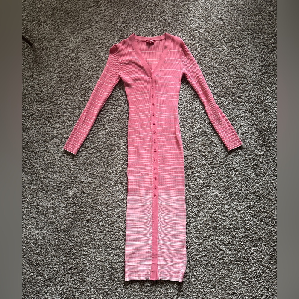 Pink Long Sleeve Button-Up Dress